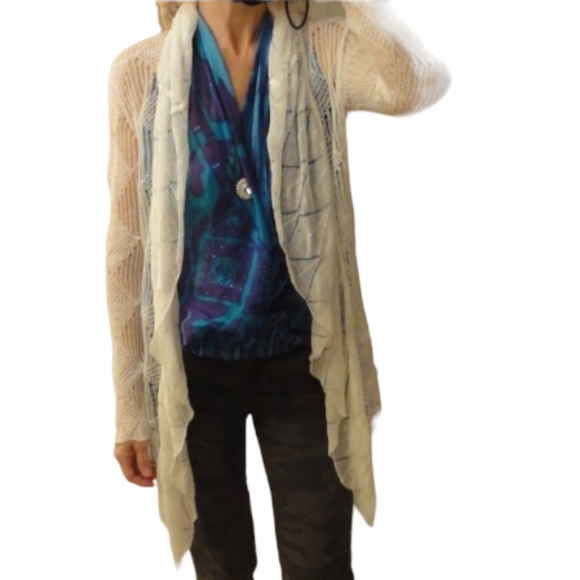 Lacy Flowy White wrap drape sweater Boho - Picture 4 of 6